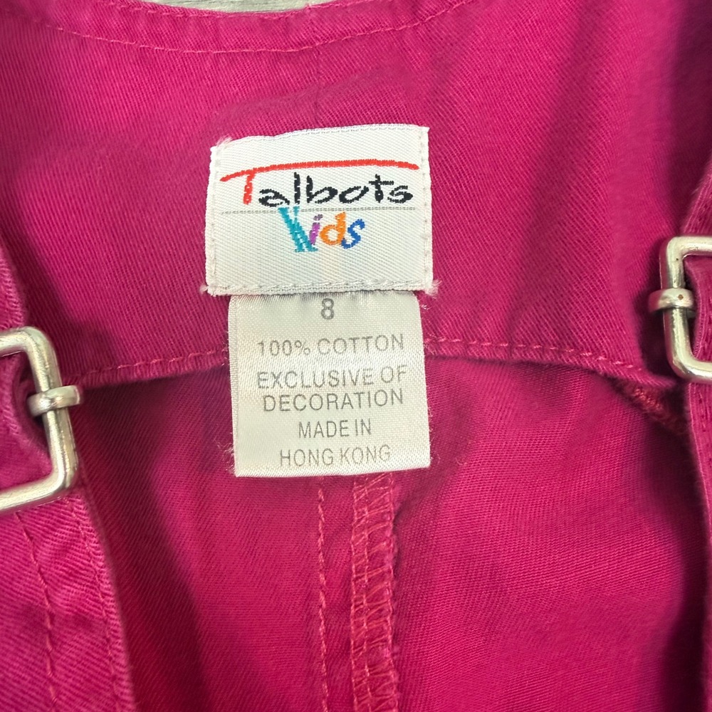 Vintage Talbots Kids Magenta Floral Bee Embroidered Cotton Overalls Romper 8 - Picture 4 of 9